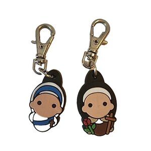 2 Tiny Saints St Teresa of Calcutta and St Therese of Lisieux Backpack Charms